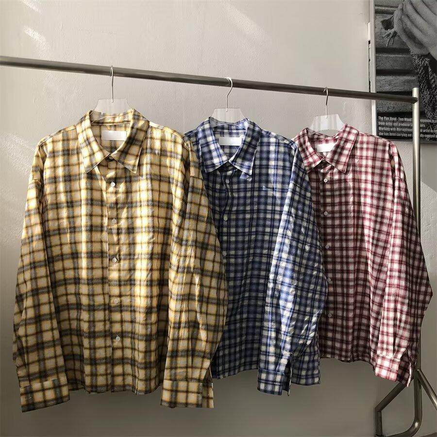 Maillard Wear Herren American Vintage Plaidhemd Dünner Jungenmantel Koreanischer Stil Modehemd