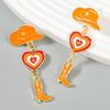 1 Pair Oil-dripping Cowgirl Hat Earrings Boot Love Heart Tassel Women Girls Western Cowboy Hat Dangle Earrings Fashion Accessories Birthday Gift