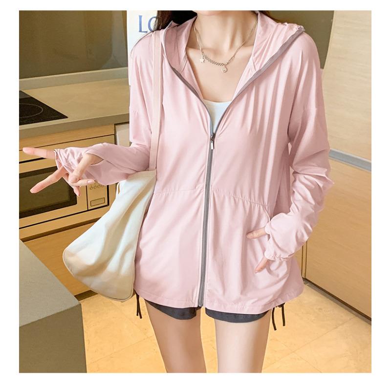 Women's Summer Ice Silk Sun Protection Jacket UPF50 Lightweight Anti-UV Hooded Coat