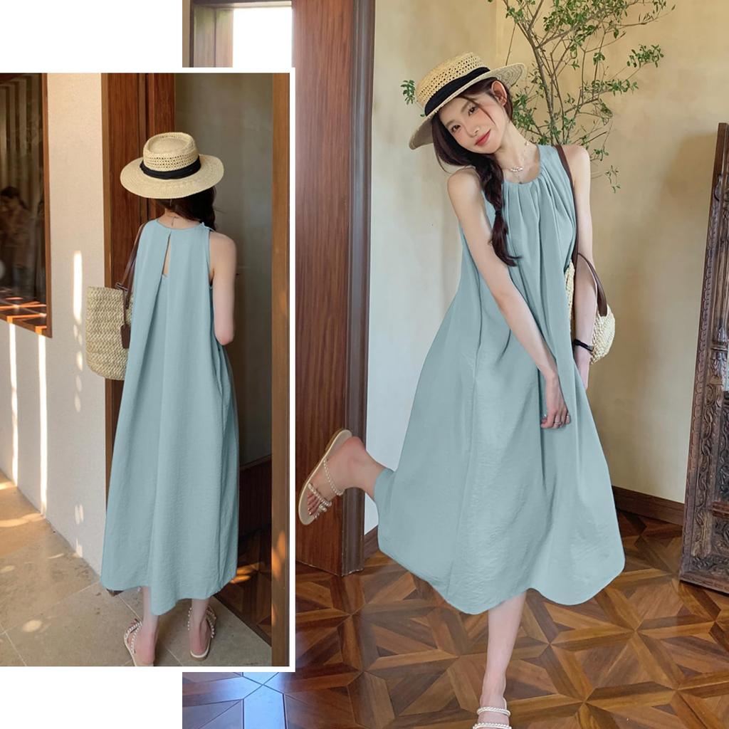 Augseed Sleeveless Plus Korean Fits Short and Tall Loose Summer Clothes Women's Summer/Spring Dress, Long, Elegant, Size, A-Line, Resort, Formal,