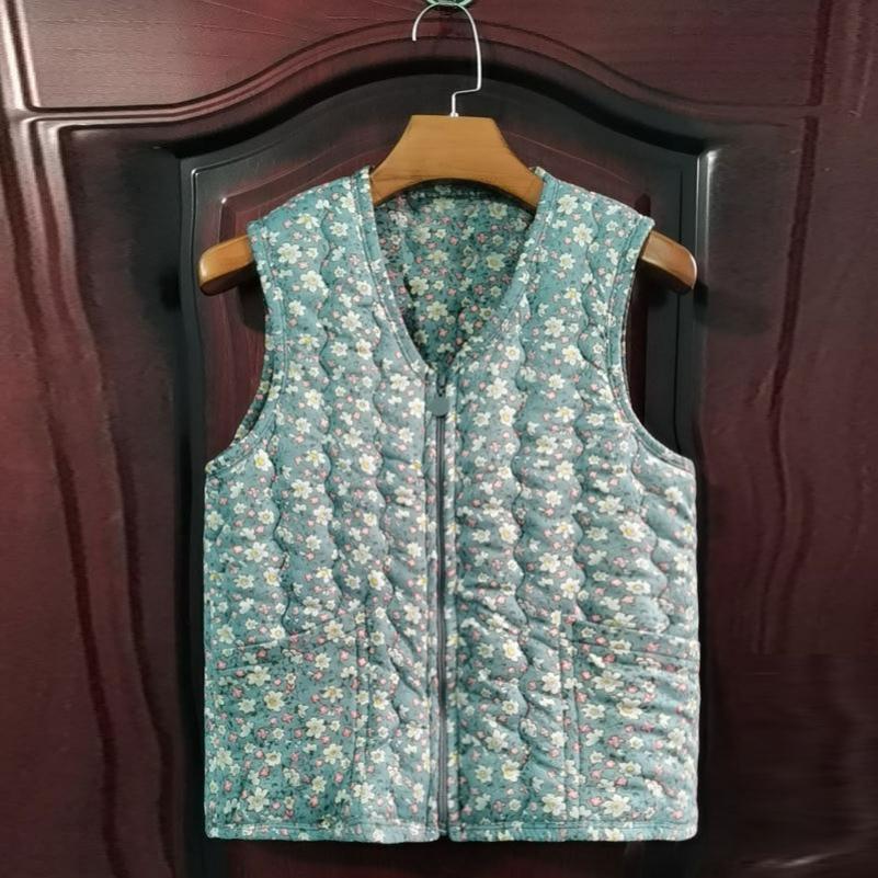 

Spring and Autumn Floral Cotton Waistcoat Women s Warm Stretch Outer Wear Vest Zipper Milk Silk Short Section To Increase Waistcoat Fashion 5XL