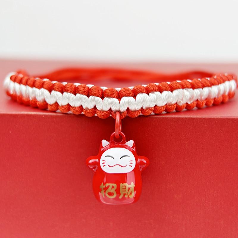 China-Chic Pet Cat Collar Lucky Fortune Bell Pendant Hand Woven Neck Chokers Accessories Lucky Cat Pet Products