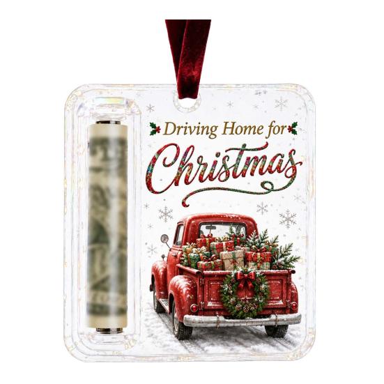 Creative Money Holder for Gifts Retro Christmas Cash Pendant, Tree Decoration, Transparent Acrylic Hanging Decor Holiday Ornament with Card