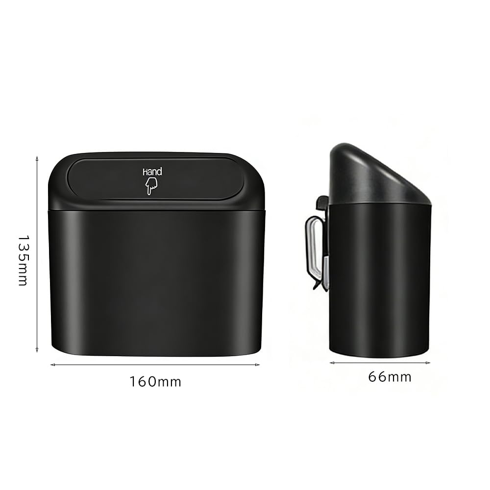 ANSAIRUI Car Trash with Door Pocket Car Interior Vehicle Use Can, Black, Compact, One-Touch Opening/Closing, Lid, Clip-On, Space-Saving, Mount,