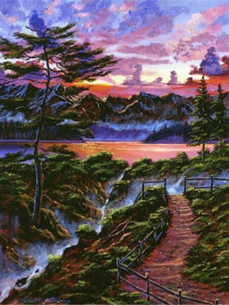 5d Diamond Painting Landscape Mountain Diamond Embroidery Sale Sunset River Rhinestones Mosaic Wall Art