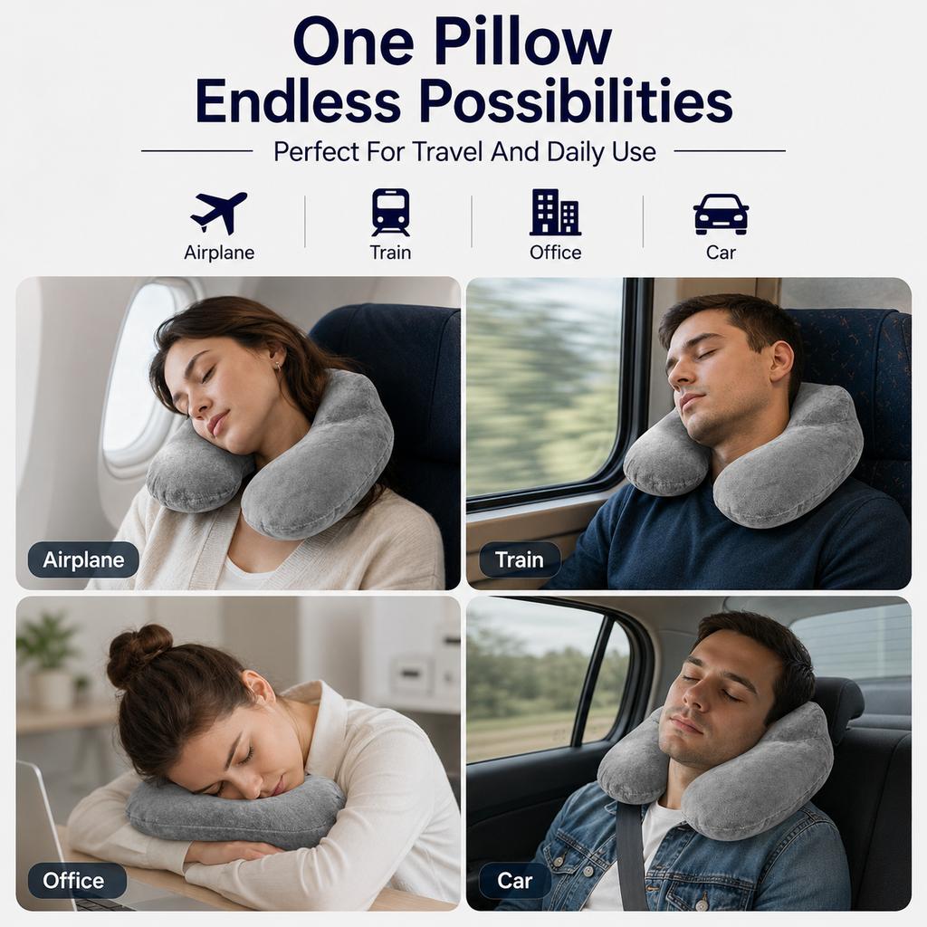 Inflatable Travel Neck Pillow Quick Inflation Portable Soft Velvet for Airplane Travel Commuting and Long-Haul Trips