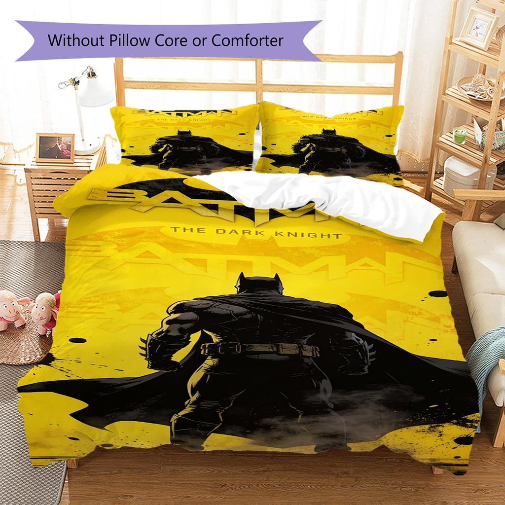 Super Bat Pattern Bedding Set Quilt Cover Pillowcase Home Decor Gift (1 * Duvet Cover + 2 * Pillowcase, Without Core)