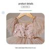 Vestito beige con paillettes a strati e spalline per il primo compleanno di bambina, con gonna in tulle voluminosa e fiocco (2025)