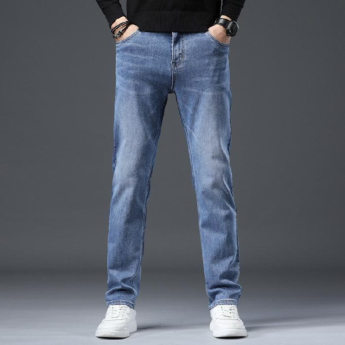 2024 Podzimní A Zimní Nové Teplé A Plyšové Silné Rovné Nohy Elastické Džíny Pro Mužskou Mládež Rovné Nohy Pánské Džíny Trend