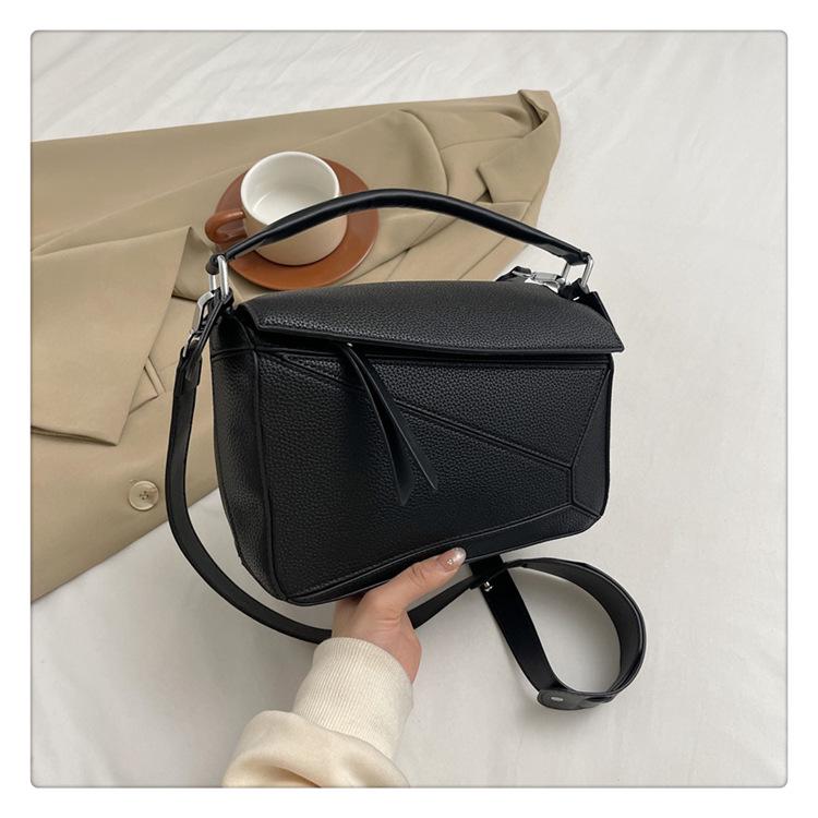 Prosta Jednolita Kolorowa Patchworkowa Torba na Ramię Crossbody z Ziarnistej Skóry Liczi