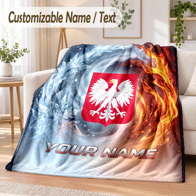 Custom Text Flannel Blanket Poland Football Print Warm Cozy Blanket Home Sofa Bedding