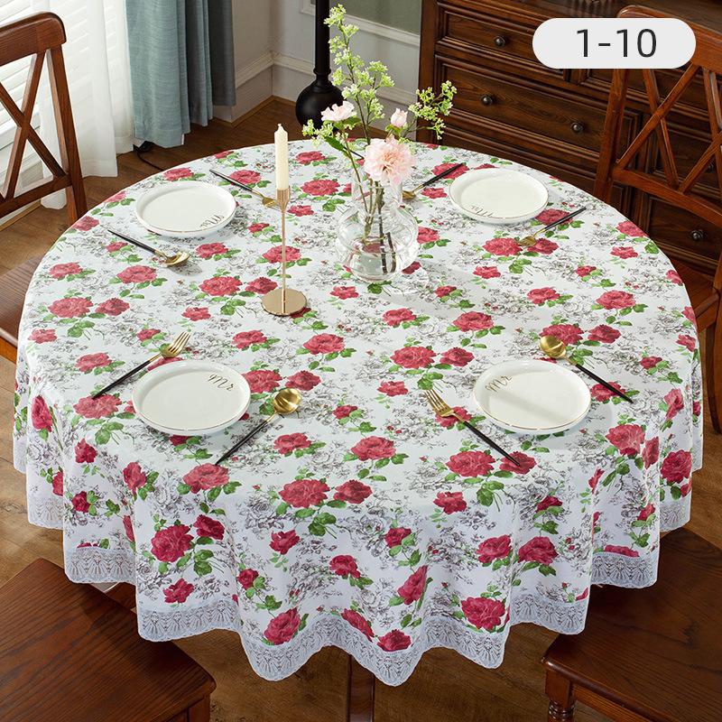 Hot Sale Printed Round Table Cloth PVC Waterproof Oil-proof Tablecloth Home Dining Lace Table Cover for Wedding Party Decor