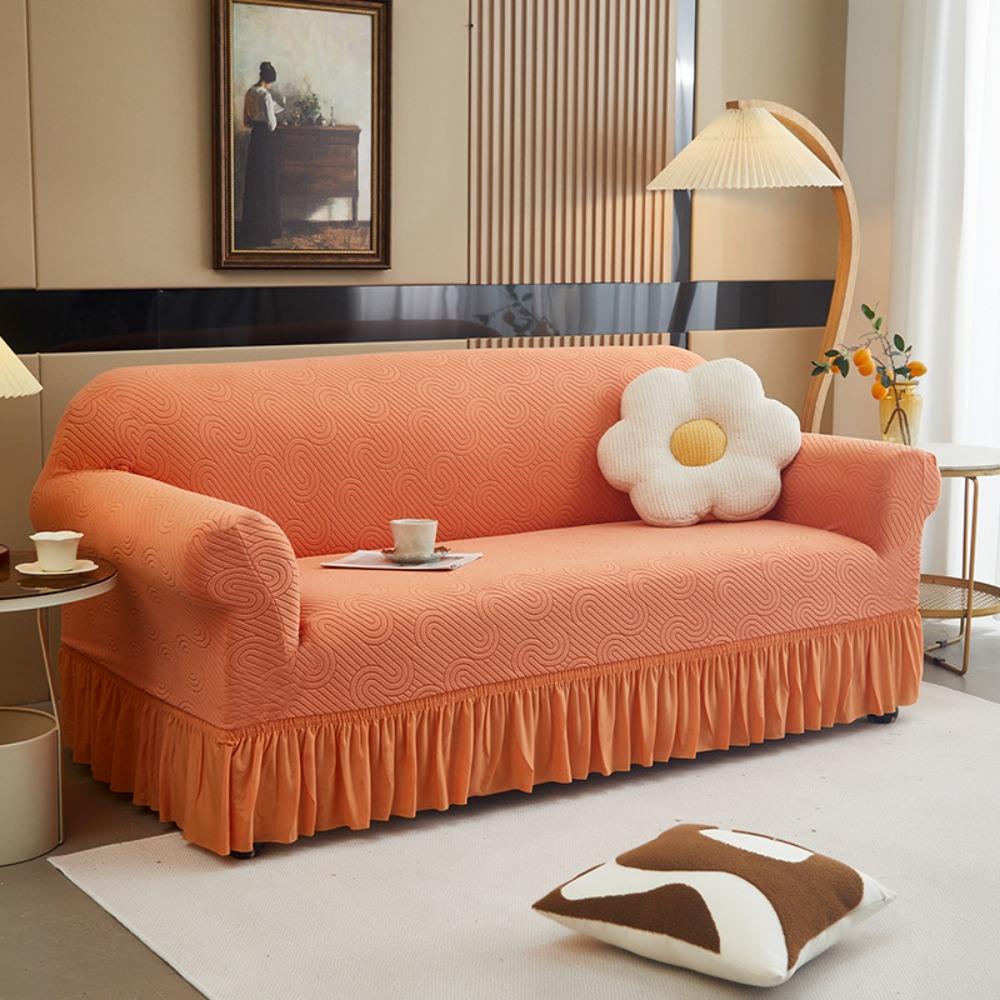 Elastic Sofa Cover Full Protection Wavy Hem Stretchable Couch Slipcover for Home Office Furniture Protector