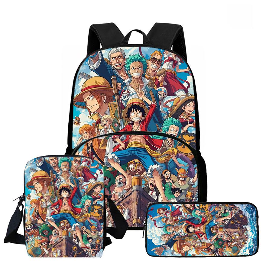 One Piece Lightweight 3PCS School Backpack Set with Front Pocket, Crossbody Bag and Pencil Case, Unisex for Boys Girls Age 6-10