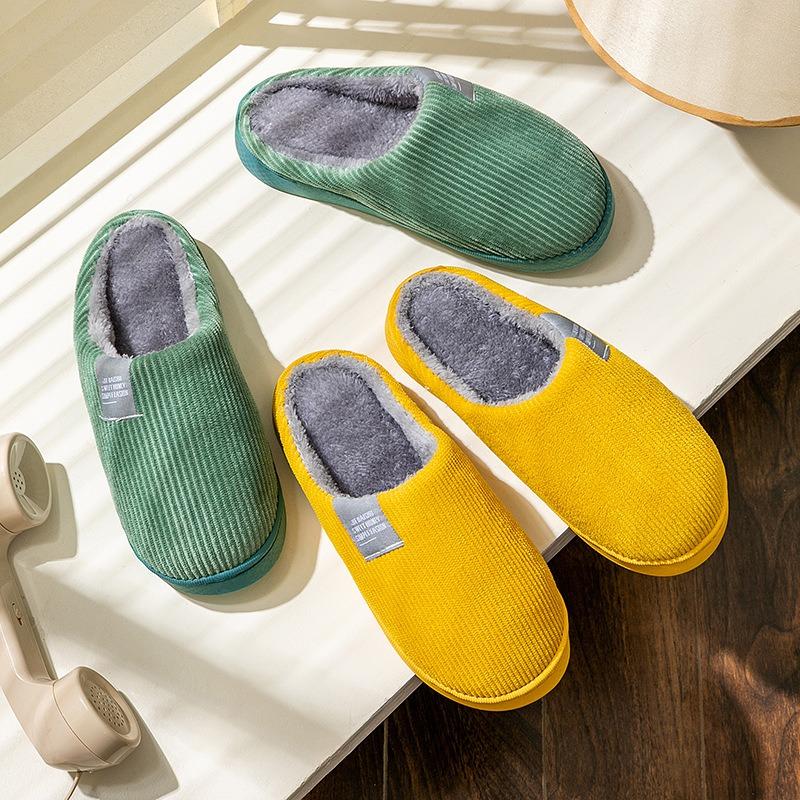 Winter new cotton slippers women's indoor home warm non-slip soft bottom couple cute silent velvet slippers men