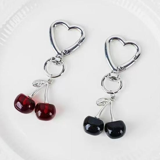 Keychain Pendant, Cherry Pendant Key Holder with Hearts Buckle, Alloy Polished Surface Backpack Charm Pendant for Women Accessories