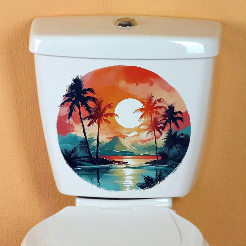 10 Styles Summer Seaside Vacation Wall Stickers Beach Sunset Stickers Toilet Stickers Self Adhesive Waterproof