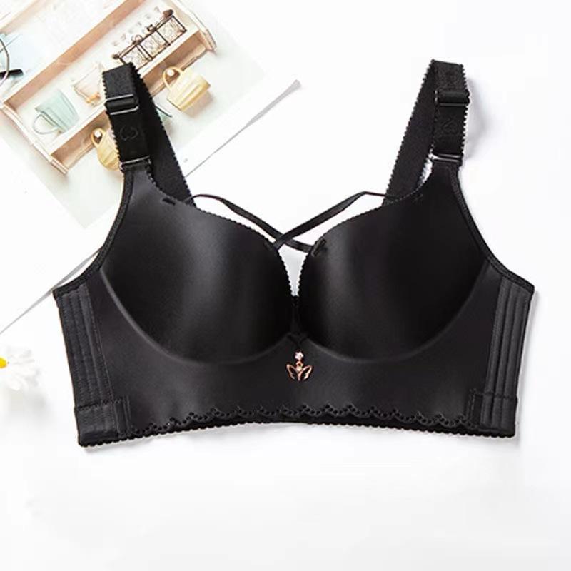 Fat Girl's No-rim Cross-gathering Plus-size Underwear with Adjustable Shape and Beautiful Back Large Cup and Side-breasted Bra