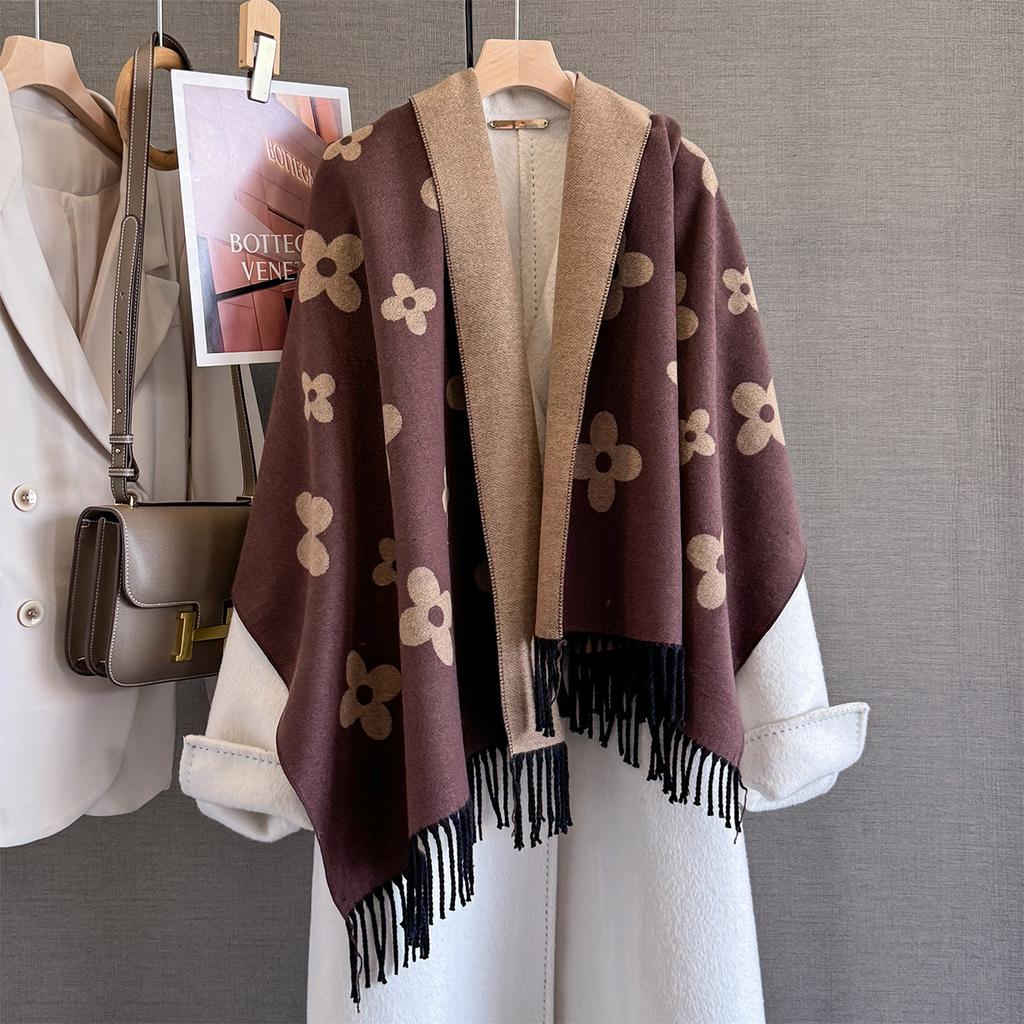 New age-reducing flower printed scarf women's autumn and winter versatile thick warm scarf shawl