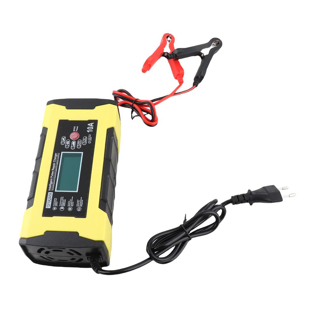 Smart Car Battery Charger 12V 24V 10A LCD Display Fully Automatic Automotive Battery Maintainer for Vehicle Motorcycle Battery EU Plug