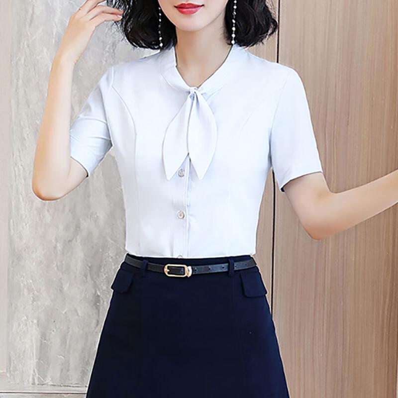 Women's Bowknot Collar Short Sleeve Blouse
