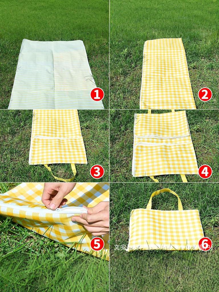Premium Outdoor Foldable Picnic Mat with Thick Cushion for Camping & Spring Outings - Plaid Design