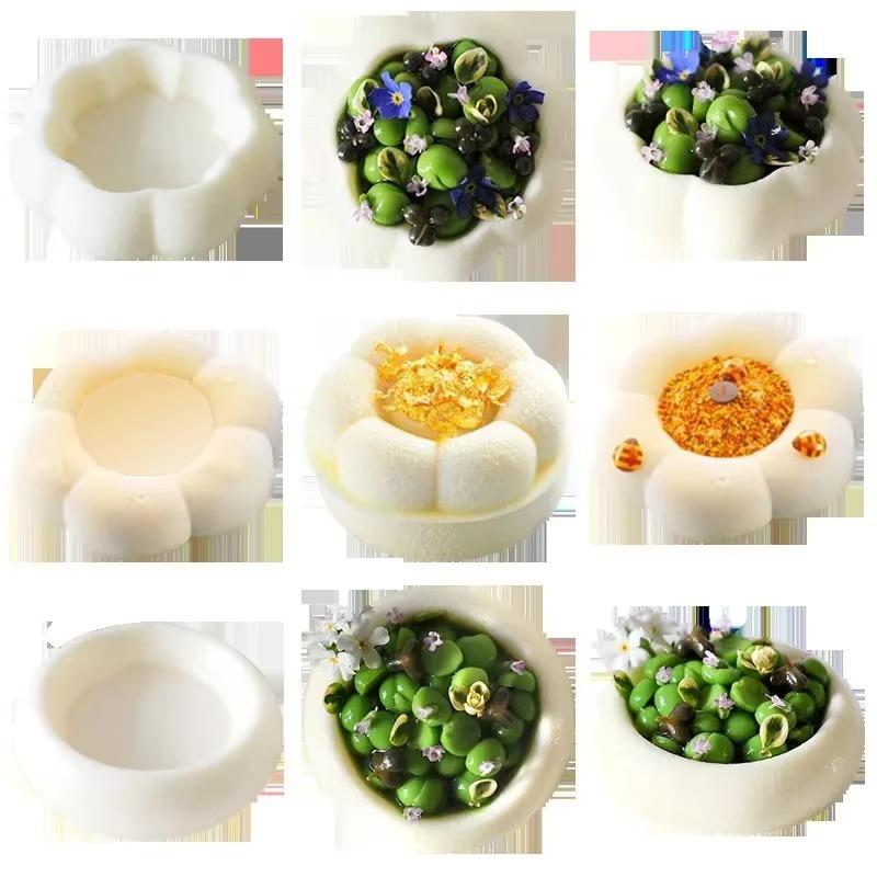 Flower-shaped Silicone Mold DIY Baking Tray for Cake Decoration Round French Mousse Home Baking Prop Kitchen Tool
