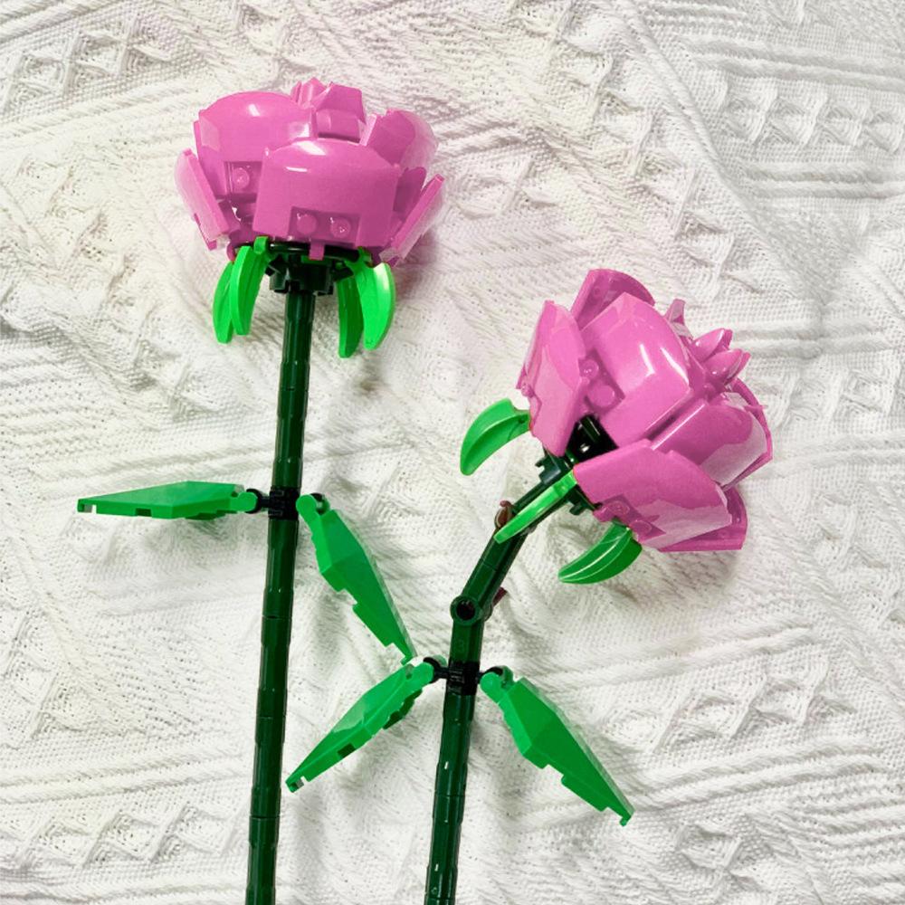 64 Styles Rose Flower Building Block Flower Eternal Bouquet Prickly Pear Model Plant Decoration Educational Toy For Kids Gift