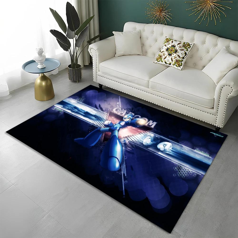 Retro Games Megaman Rockman Cartoon Carpet Rug for Home Living Room Bedroom Sofa Doormat Decor,Child Area Rug Non-slip Floor Mat