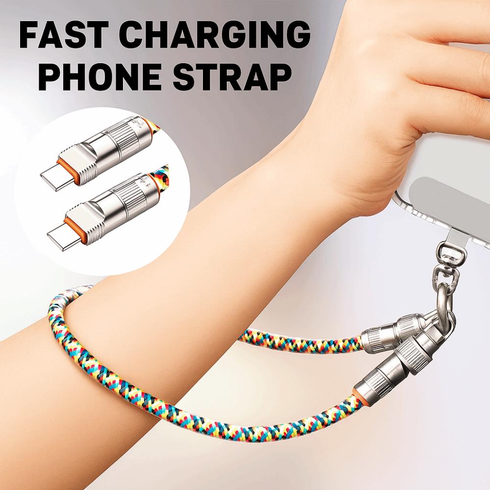 2 in 1 Mobile Phone Lanyard Type C Data Cable Phone Hanging Rope Fast Charging Phone Strap  Travel
