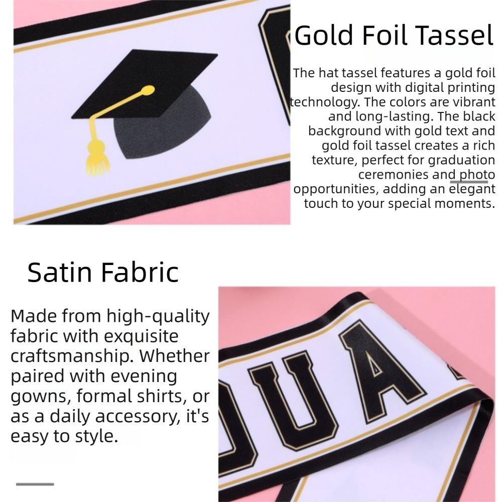 Double Layer Graduation Shoulder Strap Digital Printing Hot Stamped Graduation Crown Gold Edging Party Essential Graduate Sash