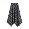 Autumn Retro Plaid Skirt Women High Waist A Line Midi Length Irregular Hem Vintage Fashion
