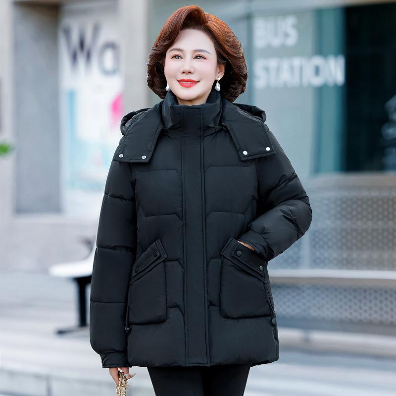 2025 winter down cotton jacket women's mid-length detachable hat padded jacket short slimming solid color cotton jacket
