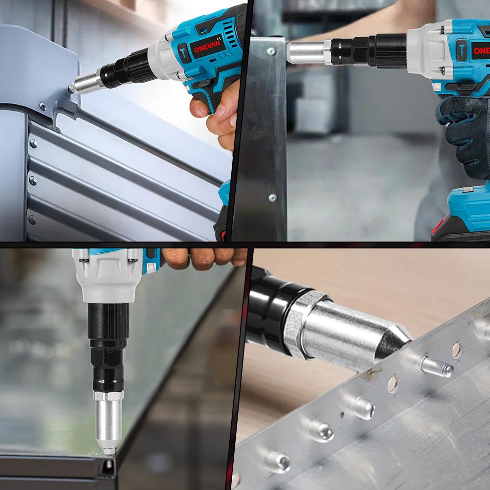 ONEVAN Brushless Electric Rivet Gun Cordless LED Rivet Nut Gun Drill Insert Automatic Riveting Tool For Makita 18V Battery Pin