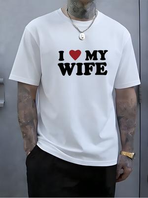 Unisex Summer Short Sleeve T Shirt I Love My Wife Red Heart Graphic Tee Crew Neck Husband RoUnisextic Casual Streetwear Unisexs Daily Top
