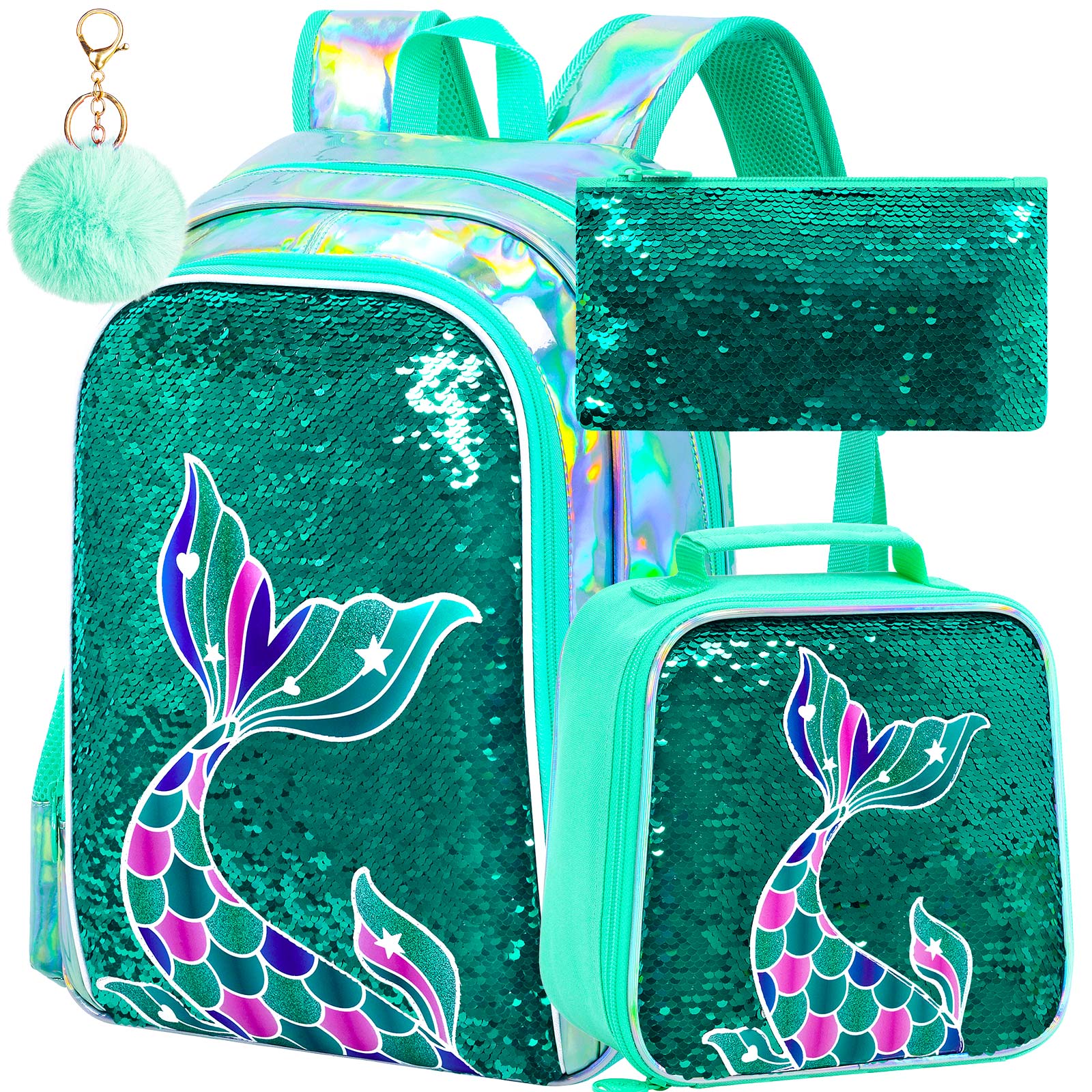 Tirkīzzils nāras astes sequin mugursoma meitenēm
