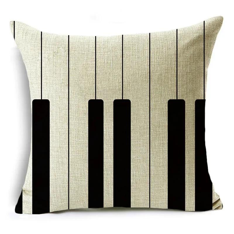Black And White Collection Geometric Prints Linen Pillowcase Square Bedroom Car Decor Cushion Cover 40Cm/45Cm And 50Cm