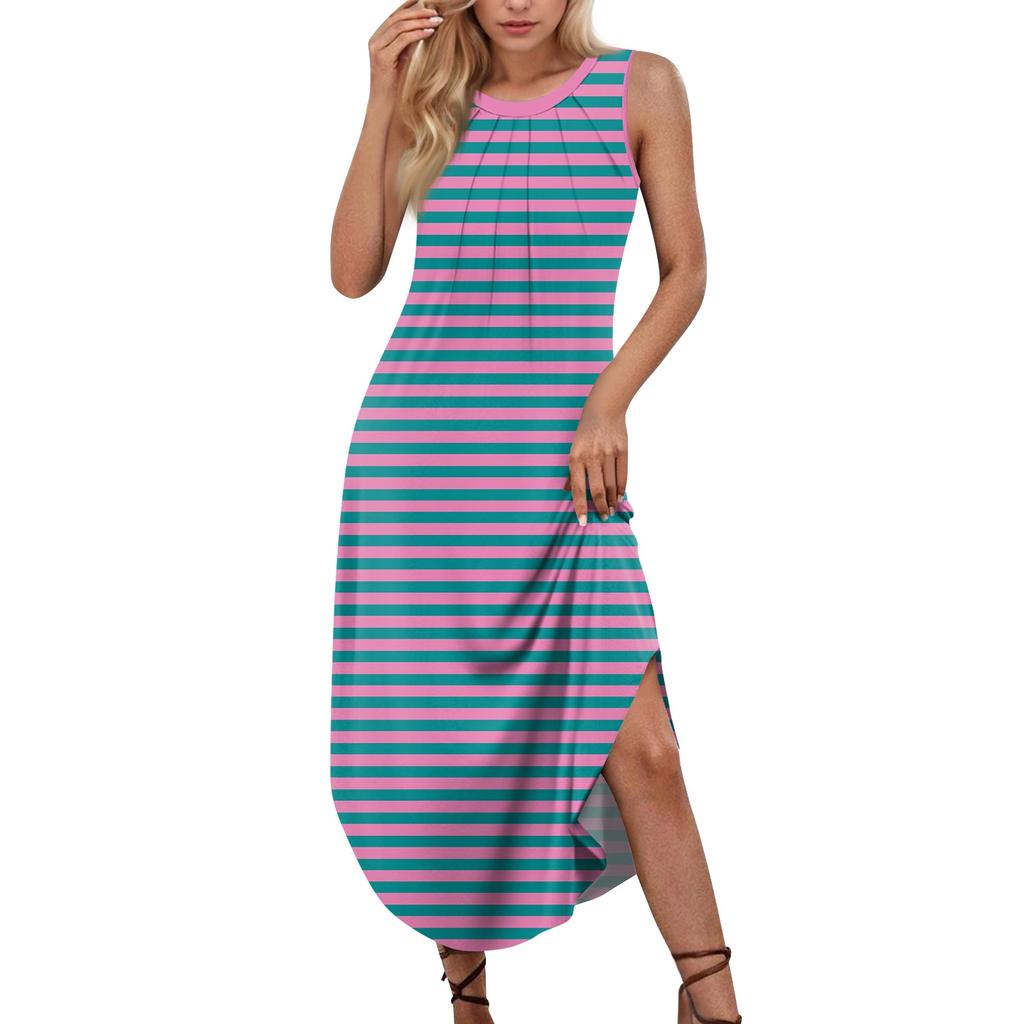 Women's Summer Casual U Neck Printed Sleeveless Dresses