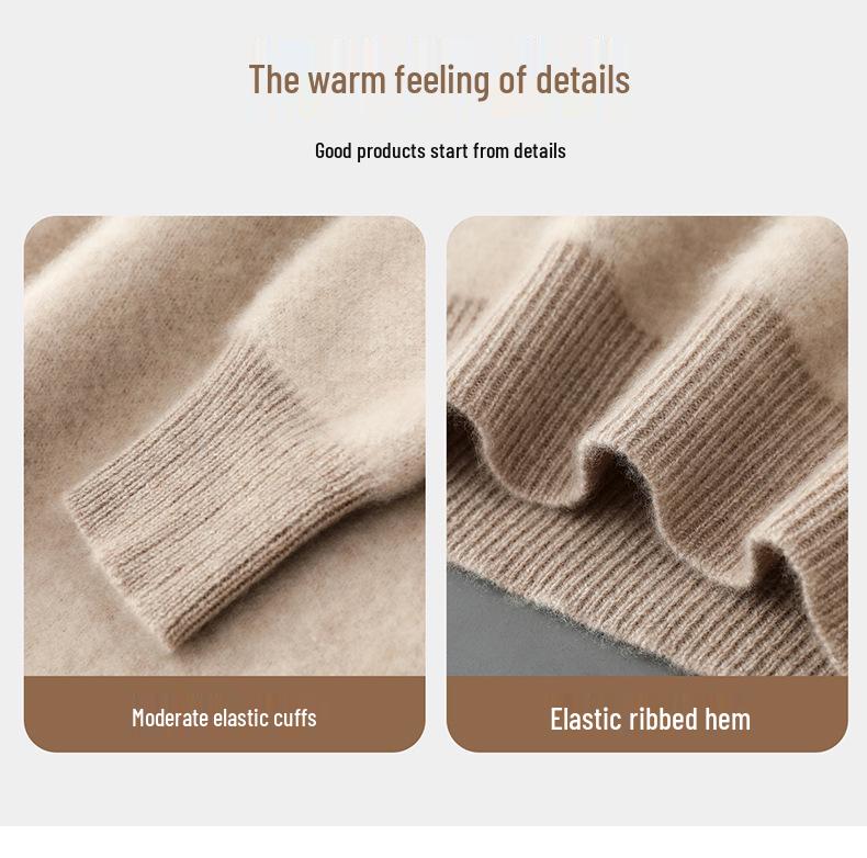 Men's Thickened 100% Pure Wool Color Block Round Neck Sweater - Casual Loose Jacquard Knit Cashmere Top