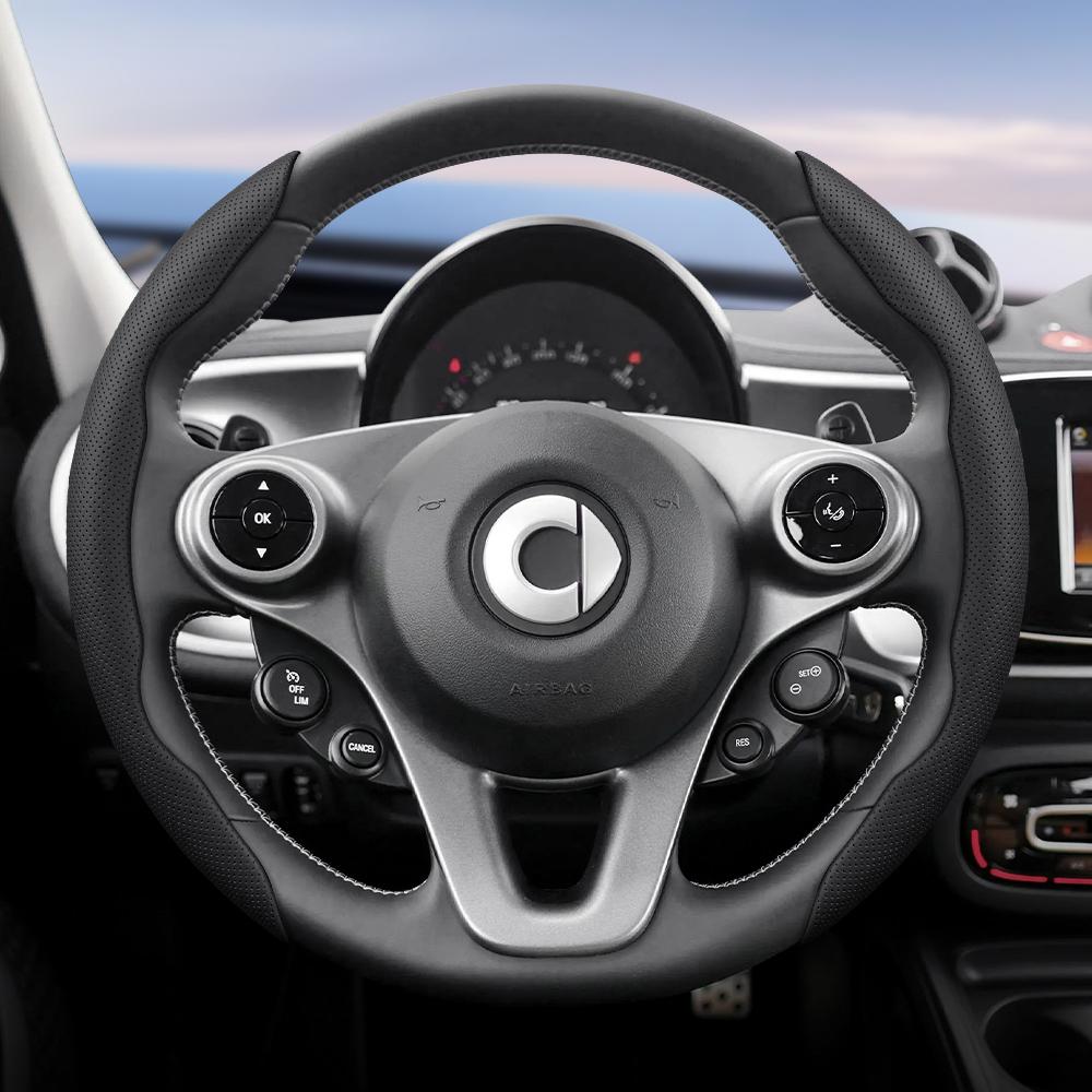 Vcxja9 Vhodné pro Smart Prodyšný Kožený Potah Volantu s Dírami Segmentovaný Design Rychloupínání Protiskluzový a Odolný Fortwo 451 450 453