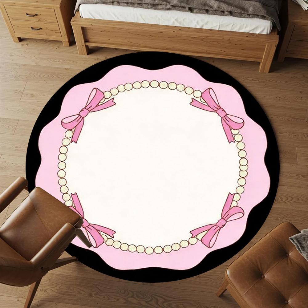 1pc Pearl Bow Round Chair Mat Office Area Rug - Non-Slip, Floor Mat for Office, Bedroom, and Indoor Decor P127294