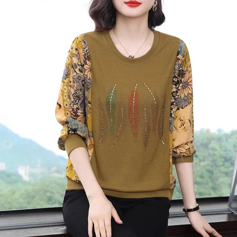 Women's Spring Autumn Mid-Age Loose Long Sleeve T-Shirt Long Sleeve Y2k Top T-Shirts