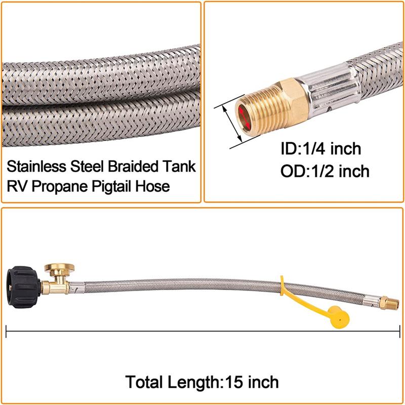 2 Pack Stainless Steel RV Propane Hose With Gauge For 5-40Lb Tanks - Stainless Braided Propane Hose Quick Connect