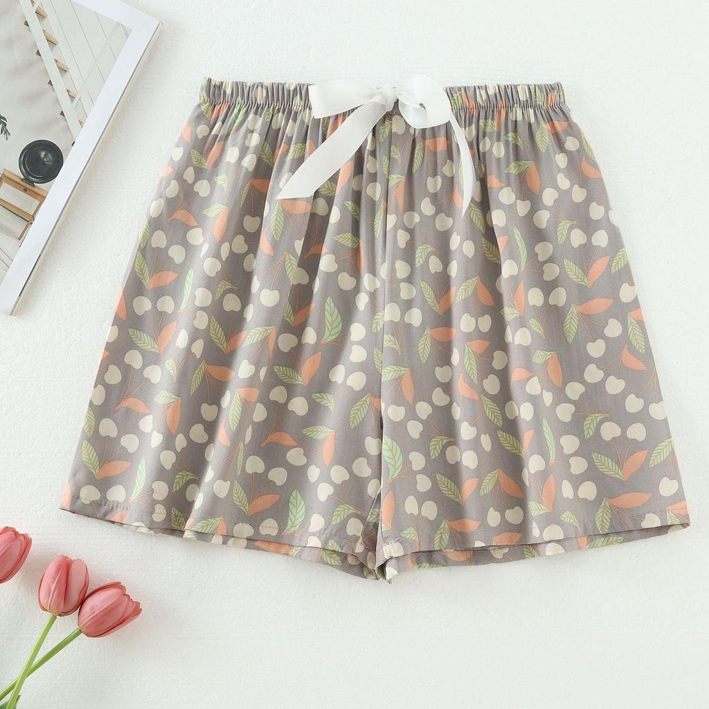 Women's Summer Cotton Silk Drapey Floral Shorts with Elastic Waist