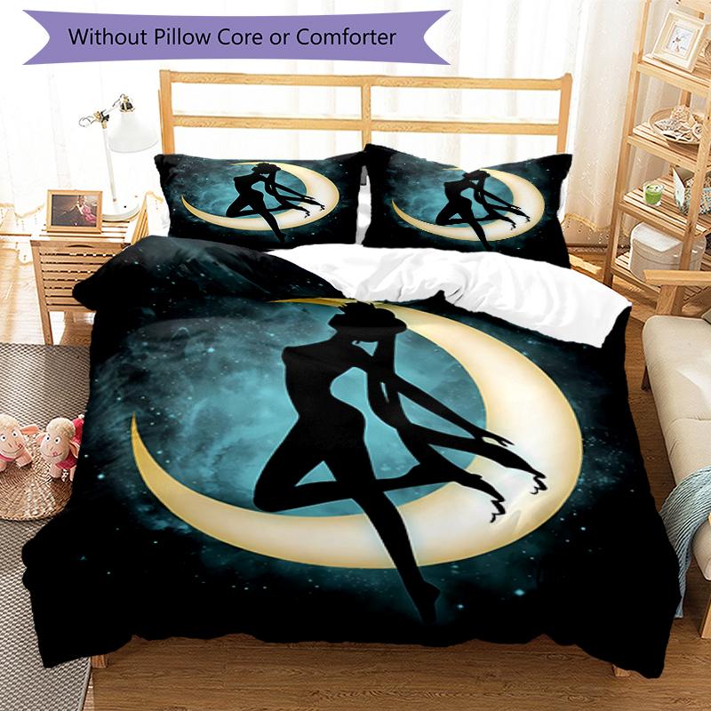 3-teiliges Bettwäscheset mit Sailor Moon Muster, Bettbezug-Set enthält Bettbezug & Kissenbezüge, perfekte Ganzjahres-Schlafzimmerdekoration & Geschenk
