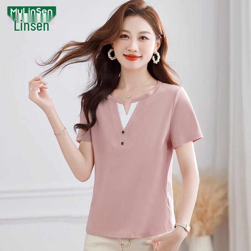 MULINSEN 2026 Women's Pure Cotton V-Neck Short Sleeve T-Shirt
