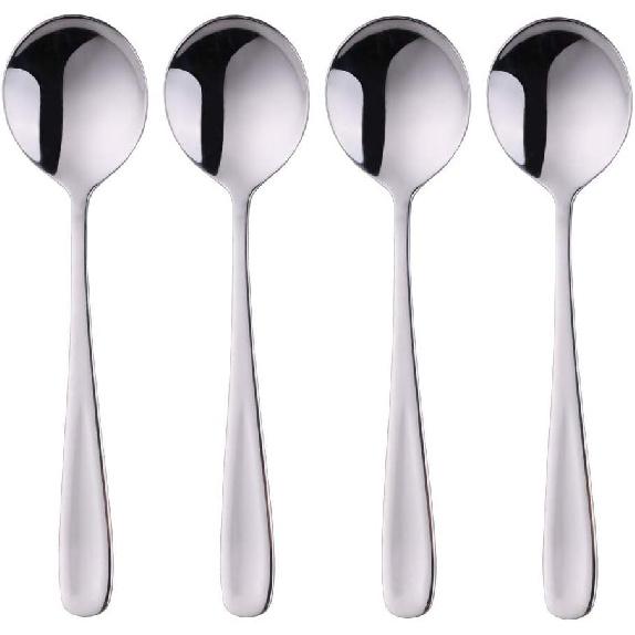 7-Inch Soup Spoons, Baikai Bouillon Spoon,18/10 Stainless Steel Finished Table Dinner Spoons Set of 4 (Silver)