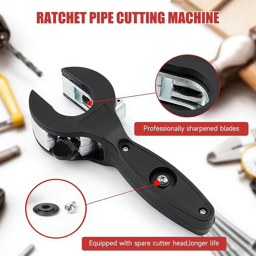PVC Pipe Cutter Heavy Duty 2 in 1 Ratchet Hand Tool Adjustable for Copper Plumbing Construction Industrial Maintenance