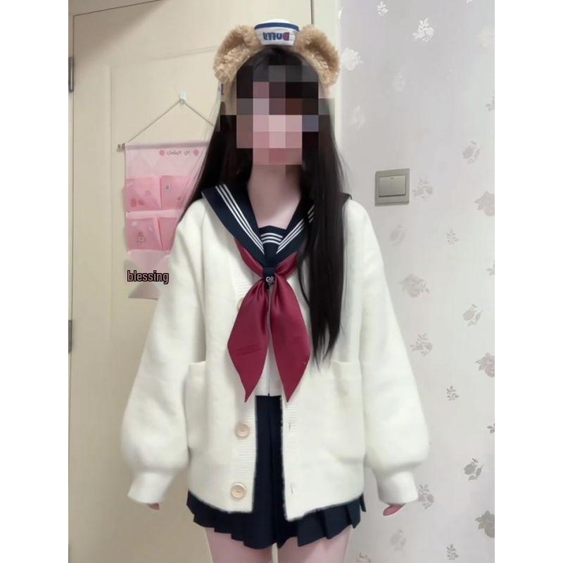 

Японский вязаный кардиган в стиле ретро-академии для женщин – весенне-осенний свитер маленького размера свободного кроя S (Recommended for 80-95 jin) кремовый/белый