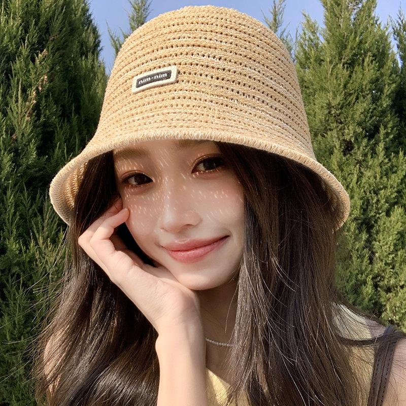 Summer hat women's knitted breathable bucket hat fashionable and sweet Xiaoqing summer sunshade sunscreen hat